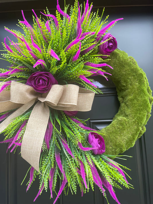 Elegant Everyday Wreath with Lavender and Purple Ranunculus